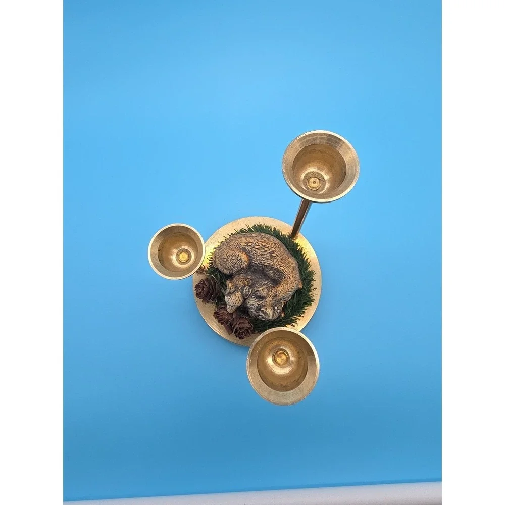 Brass Graduated Candle Holder With‎ Ceramic Deer 3 Candle
